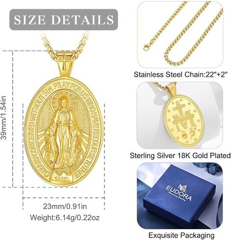 EUDORA 925 Sterling Silver St Christopher/St Benedict/St Michael/Virgin Mary/San Judas Tadeo/Good Shepherd Cross/Archangel Necklace Medal Pendant Protection Religious Amulet Jewelry For Men Women in Saudi Arabia