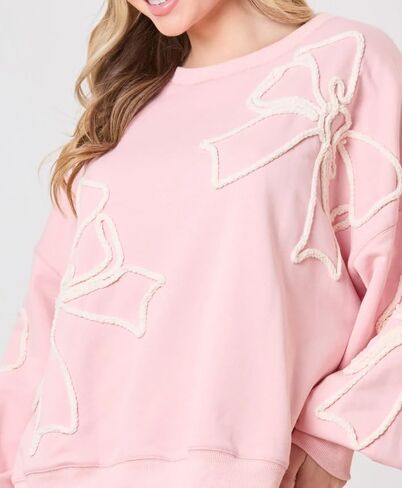 Women's Cute Bow Sweatshirt Casual Lantern Long Sleeve Crew Neck Sweatshirts Fall Loose Fit Y2k Pullover Tops 2024 in Saudi Arabia