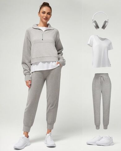 MANGOPOP كنزة صوفية بسحاب ربع نسائي مع غطاء للرأس مع فتحات إبهام 2 جيوب الكنغر ملابس مقصوصة بنصف سحاب in Kuwait