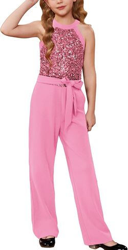 GRACE KARIN Girls Jumpsuit Tween Sequin Trendy Party Halter Shinny Dance Formal Romper Bodysuit 6-12 in Saudi Arabia