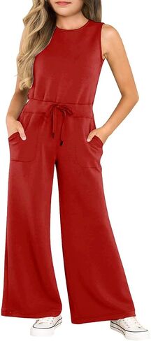 Girls Casual Jumpsuit Kids Fashion Sleeveless Elastic Waist Wide Leg Pants Rompers One Piece Outfits in Kuwait