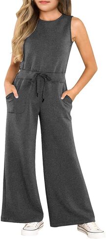Girls Casual Jumpsuit Kids Fashion Sleeveless Elastic Waist Wide Leg Pants Rompers One Piece Outfits in Kuwait
