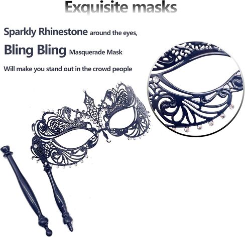 Masquerade Mask with Stick Women Men Mardi Gras Mask Rhinestone Metal Mask Costume Masks for Party Prom Ball in Saudi Arabia