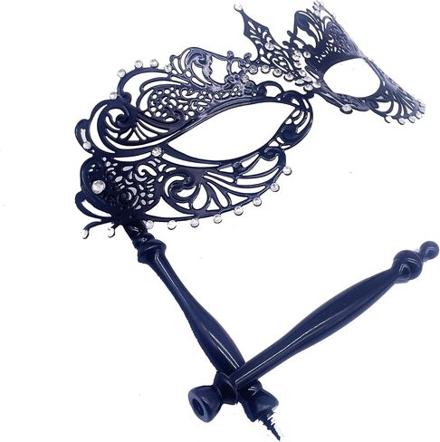 Masquerade Mask with Stick Women Men Mardi Gras Mask Rhinestone Metal Mask Costume Masks for Party Prom Ball in Saudi Arabia