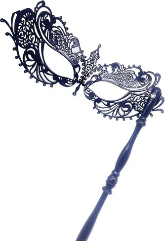 Masquerade Mask with Stick Women Men Mardi Gras Mask Rhinestone Metal Mask Costume Masks for Party Prom Ball in Saudi Arabia