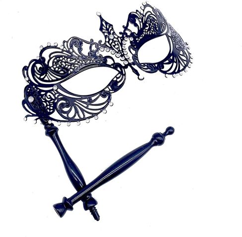 Masquerade Mask with Stick Women Men Mardi Gras Mask Rhinestone Metal Mask Costume Masks for Party Prom Ball in Saudi Arabia