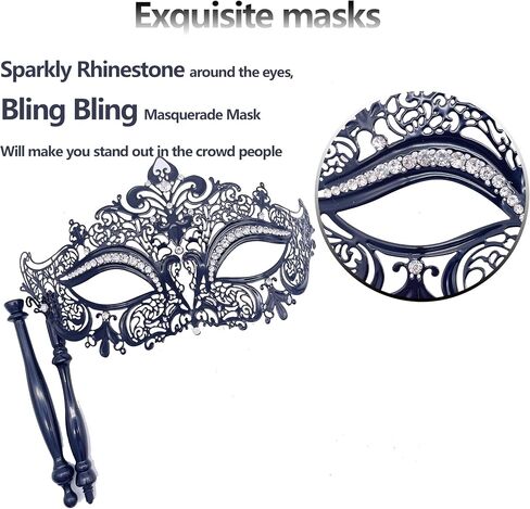 Masquerade Mask with Stick Women Men Mardi Gras Mask Rhinestone Metal Mask Costume Masks for Party Prom Ball in Saudi Arabia