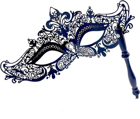 Masquerade Mask with Stick Women Men Mardi Gras Mask Rhinestone Metal Mask Costume Masks for Party Prom Ball in Saudi Arabia