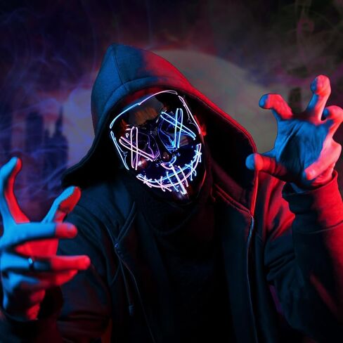 BOMLY Halloween Purge Mask Light Up Scary Mask EL Wire LED Mask for Festival Party Gifts in Kuwait