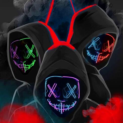 BOMLY Halloween Purge Mask Light Up Scary Mask EL Wire LED Mask for Festival Party Gifts in Kuwait