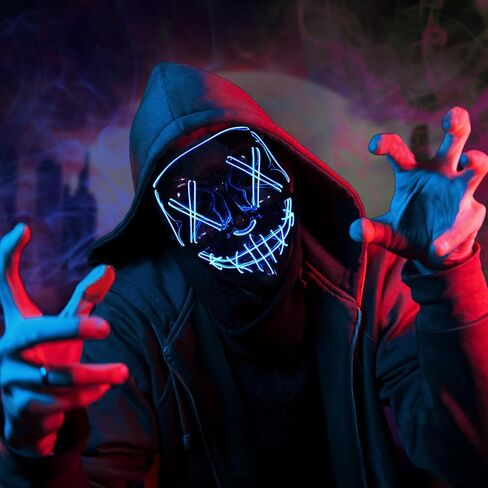 BOMLY Halloween Purge Mask Light Up Scary Mask EL Wire LED Mask for Festival Party Gifts in Kuwait
