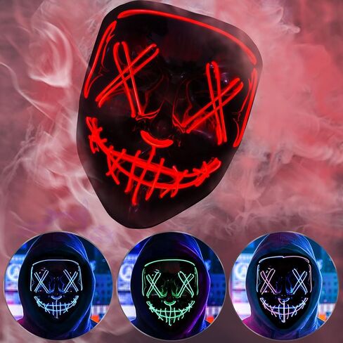 BOMLY Halloween Purge Mask Light Up Scary Mask EL Wire LED Mask for Festival Party Gifts in Kuwait