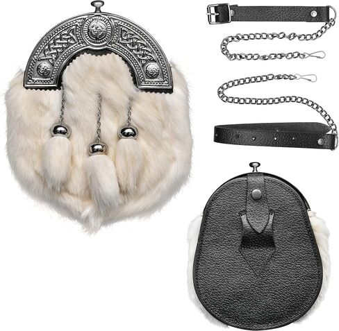 Sporran Kilt for Men Premium Fur Full Dress Scottish kilt Sporrans for men with Chain Belt Kilt Accessories in Saudi Arabia