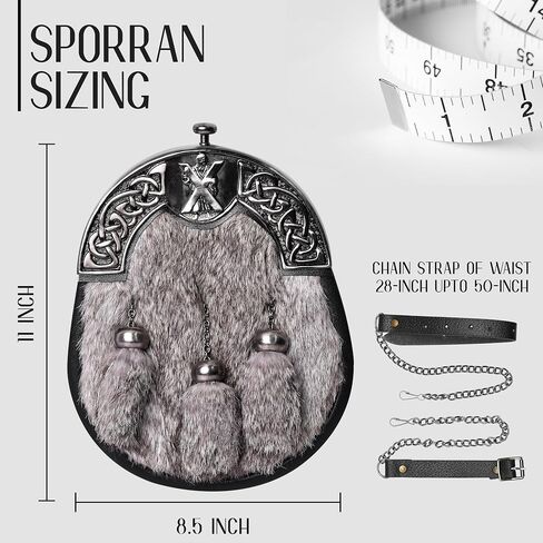 Sporran Kilt for Men Premium Fur Full Dress Scottish kilt Sporrans for men with Chain Belt Kilt Accessories in Saudi Arabia
