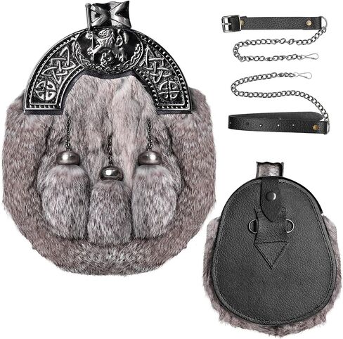 Sporran Kilt for Men Premium Fur Full Dress Scottish kilt Sporrans for men with Chain Belt Kilt Accessories in Saudi Arabia