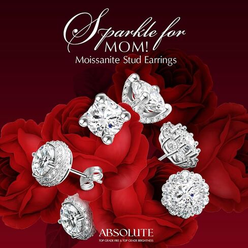 ABSOLUTE 2 Carat Moissanite Stud Earrings for Women, 2Ct Moissanite Jewelry Gifts with Certificate S925 Sterling Silver Earrings Mother's Day Gift for Mom Mother Daughter in Kuwait