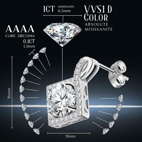 ABSOLUTE 2 Carat Moissanite Stud Earrings for Women, 2Ct Moissanite Jewelry Gifts with Certificate S925 Sterling Silver Earrings Mother's Day Gift for Mom Mother Daughter in Kuwait