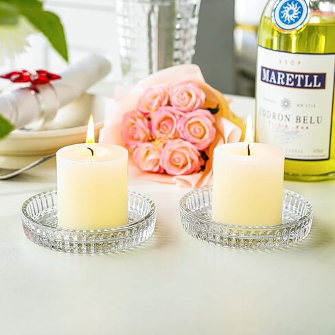 kanpura Crystal Glass Candle Holder Plates Set of 2 3.7 Inch Round Clear Glass Pillar Candle Holder Snowflake Votive Candle Holder Set for Wedding Birthday Holiday in Kuwait