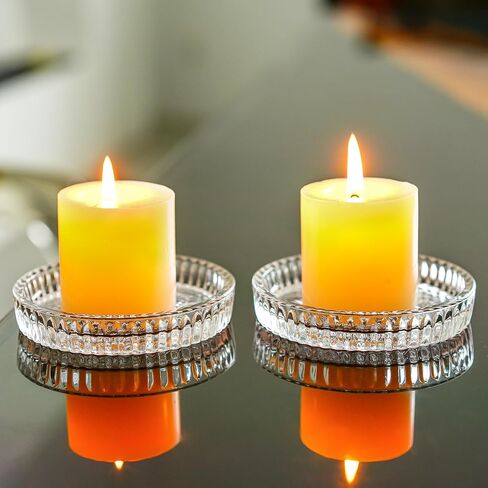 kanpura Crystal Glass Candle Holder Plates Set of 2 3.7 Inch Round Clear Glass Pillar Candle Holder Snowflake Votive Candle Holder Set for Wedding Birthday Holiday in Kuwait