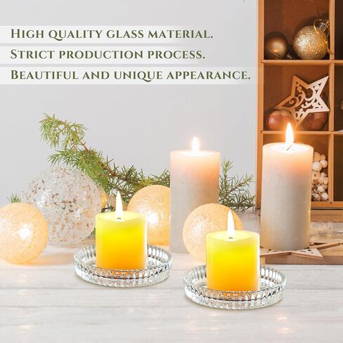 kanpura Crystal Glass Candle Holder Plates Set of 2 3.7 Inch Round Clear Glass Pillar Candle Holder Snowflake Votive Candle Holder Set for Wedding Birthday Holiday in Kuwait