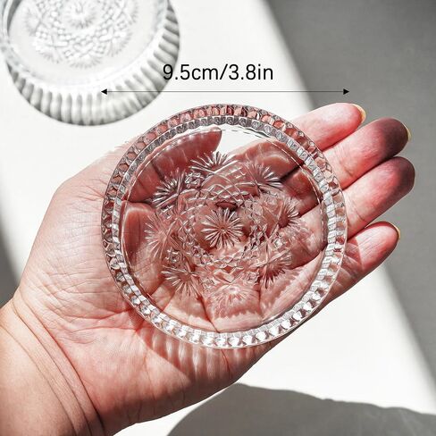 kanpura Crystal Glass Candle Holder Plates Set of 2 3.7 Inch Round Clear Glass Pillar Candle Holder Snowflake Votive Candle Holder Set for Wedding Birthday Holiday in Kuwait