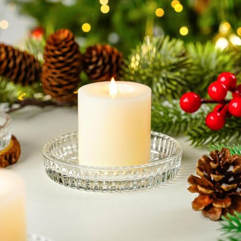 kanpura Crystal Glass Candle Holder Plates Set of 2 3.7 Inch Round Clear Glass Pillar Candle Holder Snowflake Votive Candle Holder Set for Wedding Birthday Holiday in Kuwait