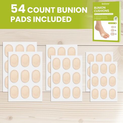 Bukihome Premium Bunion Pads - Non-Stick Center for Sensitive Skin, Moleskin Guards Protect Feet for Men and Women,Odor Resistant Cushions, Prevents Friction and Pressure (54 Count) in Kuwait