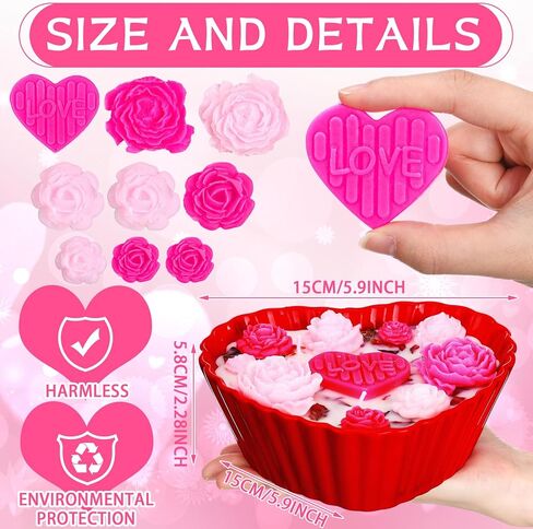 شمعة كبيرة على شكل قلب لعيد الحب مقاس 6.3 سم على شكل قلب معطرة برائحة الورد، شمعة معطرة برائحة الورد في عيد الحب لهدية عيد الحب وحفلات الزفاف وأعياد الميلاد وديكور المنزل in Kuwait