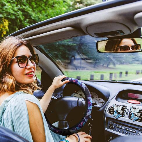 Frienda 24 قطعة من ملحقات السيارة على شكل فراشة وأغطية مقاعد السيارة مجموعة كاملة من سجادات أرضية السيارة وغطاء عجلة القيادة ووسادات حزام الأمان ووحدة التحكم المركزية وحاملات الأكواب للنساء in Saudi Arabia
