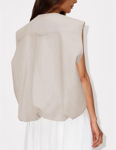 Womens Casual Zip Up Vest Sleeveless Jacket with Pockets Cargo Oversized Vest Ruched Hem Lightweight Blazer in Kuwait