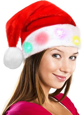 Santa hat, Christmas hat with Light Built in, Light up Christmas hat Santa Claus Hat Party for Women Men in Saudi Arabia