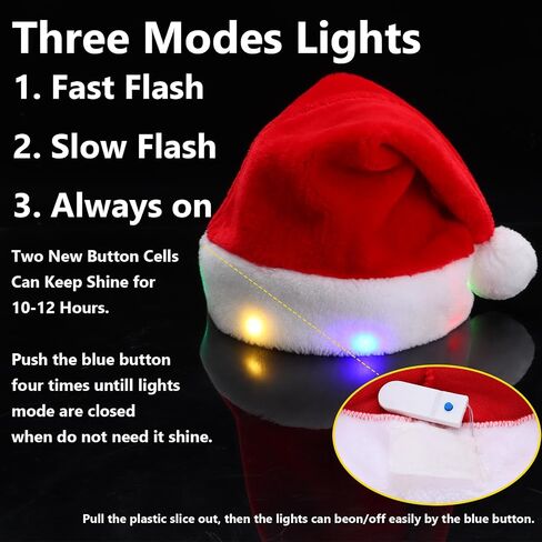 Santa hat, Christmas hat with Light Built in, Light up Christmas hat Santa Claus Hat Party for Women Men in Saudi Arabia