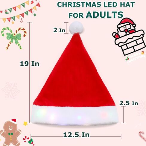 Santa hat, Christmas hat with Light Built in, Light up Christmas hat Santa Claus Hat Party for Women Men in Saudi Arabia