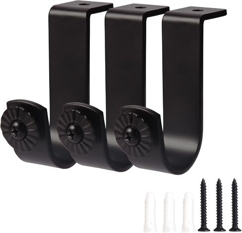 Anndason Curtain Rod Brackets Ceiling Ｍount Curtain Rod Brackets Ceiling Curtain Rod Brackets Rod Holders for 1 Inch Rod, Black Color, (3 PCS,Black) in Kuwait