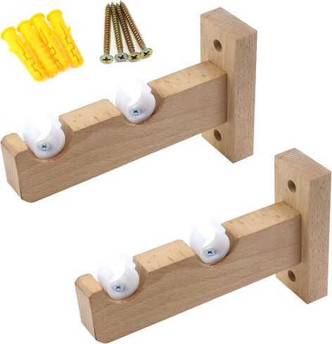 KUMGROT 2pcs Window Curtain Brackets Wood Curtain Rod Holder Heavy Duty Single Curtain Rod Hooks for Kitchen Bedroom Living Room Curtain Rod Hardware in Kuwait