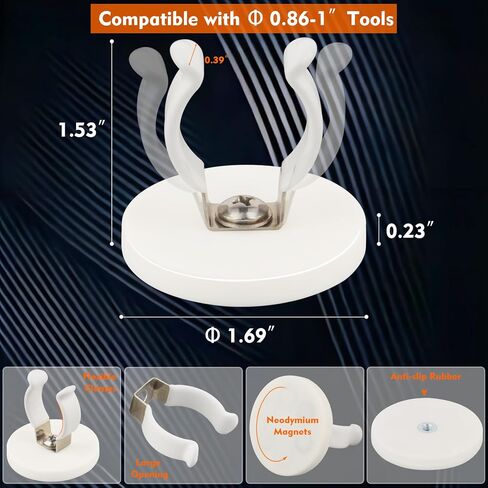 MUTUACTOR 2PCS Magnetic Hooks,Universal Heavy Duty Hooks for Flashlight Holder,Anti-Slip Large Opening Magnets White Flexible Clamps for Garage Kitchen Basement Outdoor Shed Tool Organize and Storage in Saudi Arabia