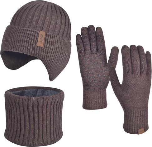 Men Winter Beanie Hat Touchscreen Gloves Neck Warmer 3 in 1 Set with Fleece Lined in Saudi Arabia