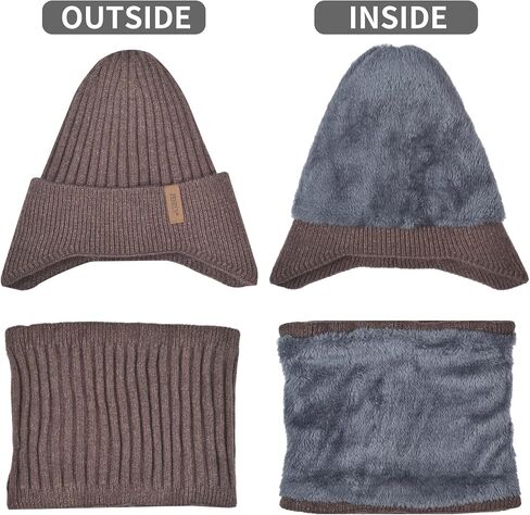 Men Winter Beanie Hat Touchscreen Gloves Neck Warmer 3 in 1 Set with Fleece Lined in Saudi Arabia
