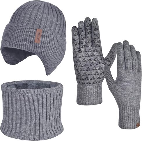 Men Winter Beanie Hat Touchscreen Gloves Neck Warmer 3 in 1 Set with Fleece Lined in Saudi Arabia