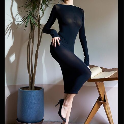 RUIBAVYA Bodysuits for Women Sexy Bodystocking Bodysuit Tights Nylon Sheer Catsuit Long Sleeve Pantyhose Bodycon Dress in Kuwait