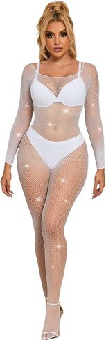 Fishnet Bodystocking Full Body Fishnet for Women Sparkle Rhinestone Bodysuit Sexy Lingerie Outfits XS-5XL in Saudi Arabia