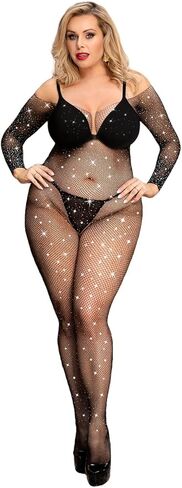 Fishnet Bodystocking Full Body Fishnet for Women Sparkle Rhinestone Bodysuit Sexy Lingerie Outfits XS-5XL in Saudi Arabia