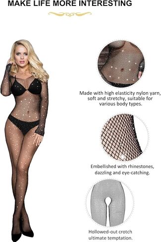 Fishnet Bodystocking Full Body Fishnet for Women Sparkle Rhinestone Bodysuit Sexy Lingerie Outfits XS-5XL in Saudi Arabia