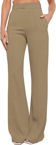 سروال نسائي كاجوال بخصر عالٍ وواسع الساق، سروال فستان Bootcut للنساء، سروال عمل مع جيوب للنساء المكتب in Kuwait