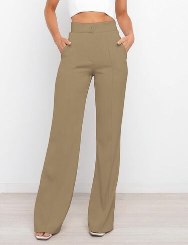 سروال نسائي كاجوال بخصر عالٍ وواسع الساق، سروال فستان Bootcut للنساء، سروال عمل مع جيوب للنساء المكتب in Kuwait