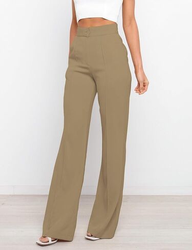 سروال نسائي كاجوال بخصر عالٍ وواسع الساق، سروال فستان Bootcut للنساء، سروال عمل مع جيوب للنساء المكتب in Kuwait