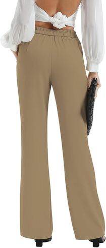 سروال نسائي كاجوال بخصر عالٍ وواسع الساق، سروال فستان Bootcut للنساء، سروال عمل مع جيوب للنساء المكتب in Kuwait