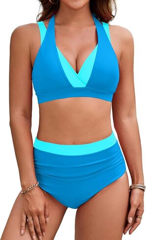 BMJL Women's High Waisted Bikini Sets Tummy Control Swimsuits Two Piece Color Block Modest Bathing Suit in Saudi Arabia