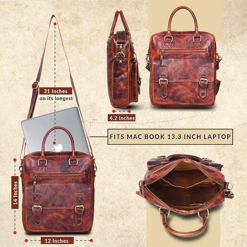 VALENCHI Leather Messenger Bag For Men - Laptop Messenger Briefcase & Shoulder Bag-Office, Work, Travel in Kuwait