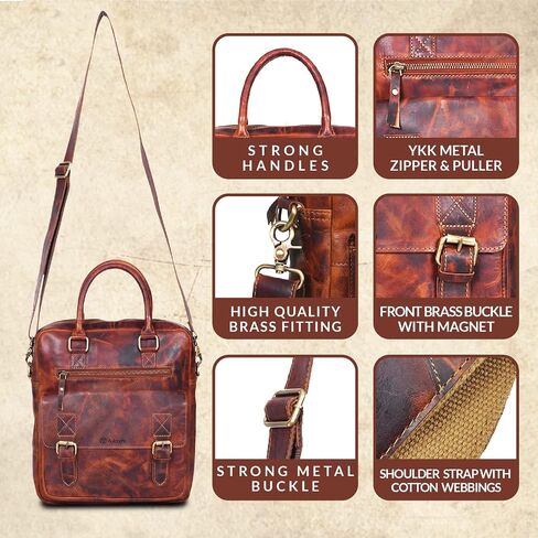 VALENCHI Leather Messenger Bag For Men - Laptop Messenger Briefcase & Shoulder Bag-Office, Work, Travel in Kuwait